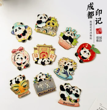 Chengdu Panda Huahua Metal Cultural Creative Refrigerator Magnet, Panda Base Souvenir, Cute Premium Gift