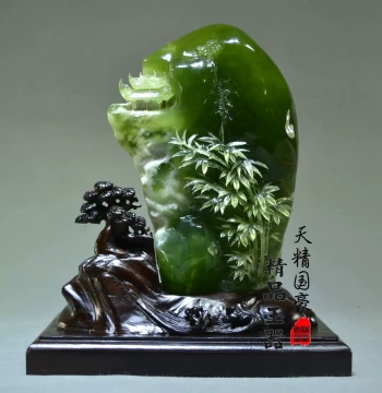 Tianjing Guohao Jade Ornament - Natural Xiuyan Jade Carving for Living Room, Entrance Decor, and Gift Giving