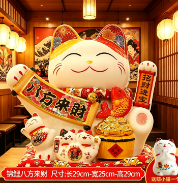 Lucky Cat Figurine Automatic Waving Hand Grand Opening Gift Large Ceramic Front Desk Cashier Counter Living Room Decor Housewarming Gift