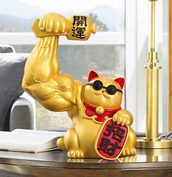 Muscular Lucky Cat Ornament, Gift for New Shop Openings, Qilin Arm for Gyms, Shop Cash Register or Front Desk