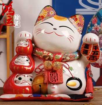 Japanese Genuine Lucky Cat Ceramic Piggy Bank Home Living Room Entryway Ornament Housewarming Household Front Desk Creative Gift