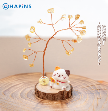 Japan [Cat Natural Crystal Tree Mini Figurine] HAPiNS Desktop Office Healing Workspace Emotional Stability