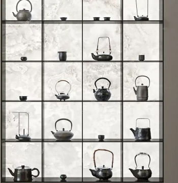 New Chinese Style Tea Room Atmosphere Layout Decor, Model Tea Space Tea Cabinet Tea Set Cast Iron Teapot Soft Furnishing Ornaments