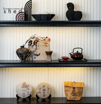 New Chinese Style Model Room Showroom Curio Shelf Tea Room Tea Set Ornaments Tea Cake Tea Bag Bookshelf Soft Decoration Combination