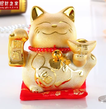 Golden Lucky Cat Figurine: Small and Large Sizes, Ceramic Piggy Bank, Wealth Cat for Business Opening Decor and Gifts, 6-12 Inches
