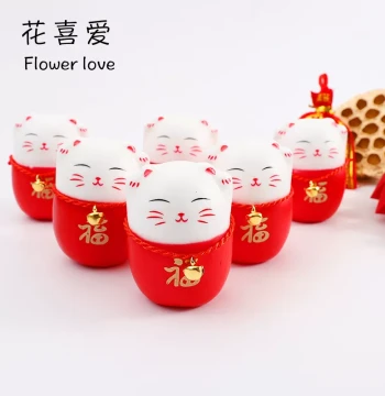 Huaxiai 2015 Lucky Cat Fortune Bucket Holly Ornament Festive Red Foam Cat New Year Flower Accessory for Florists