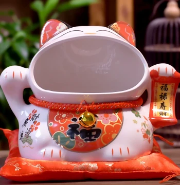 Ceramic Candy Jar Lucky Cat Ornament Shop Cashier Counter Home Decoration Japanese Cute Office Desktop Storage