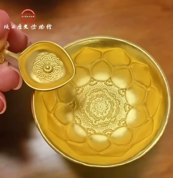 Shaanxi History Museum Mandarin Duck Lotus Petal Pattern Gold Bowl Fridge Magnet Magnetic Xi'an Cultural Creative Souvenir Gift
