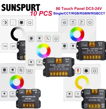 LED Touch Panel Controller 12V Dual Color Temperature RGBW LED Strip Dimmer and Color Tuner 86-Type Wall Switch