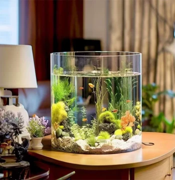 Glass Fish Tank, Small Creative Eco Round/Cylindrical Aquarium, Large Turtle Tank with Landscaping Decor