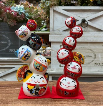 Japanese Stacked Daruma Lucky Cat Fortune Six Kittens Best Friend Birthday Gift Creative Fun Small Ornament