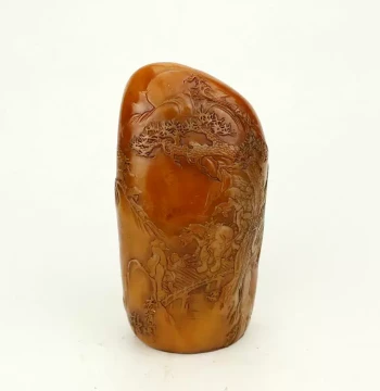 Premium Imitation Wax Stone Mountain Huanglong Jade Ornament – Carved Yellow Stone Water Feature Decor for Living Room and Home