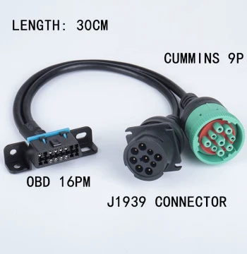 Cummins Plug Test Line, 9-Pin Connector Cable, Open-End Wire, J1939-9PIN Connector