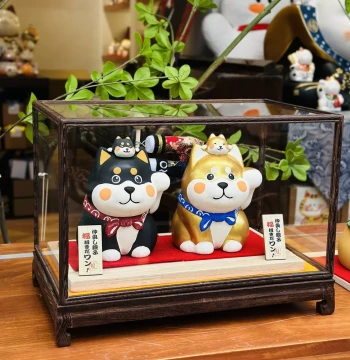 Japanese Import Ryukosaku Shiba Inu Dog Coin Bank Ceramic Figurine for Wedding Gift, Business Opening, Wealth Attraction - Premium Decor
