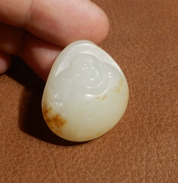 Yuxi Jewelry Hetian Jade Premium Feature Xinjiang Gold-Sprinkled Skin White Jade Seed Material Laughing Buddha Pendant Q