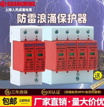 Shanghai Renmin Surge Protector Single-Phase Photovoltaic 2P Home Power Lightning Arrester, Three-Phase 4P 40KA Lightning Switch