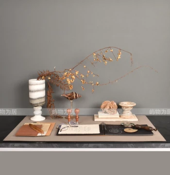 Yuwu Weiju Vintage-Style Study Room Desk Fossil Research Seal Handwriting Theme Ornament Display Set