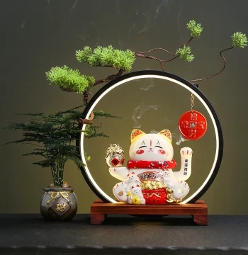 New Small Size Hand-Crank Lucky Cat Light Ring, Lucky Display for Shop Opening, Creative Gift for Home Moving and Business Launch