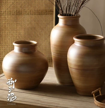 Yusanni Retro Threaded Water-Cultivation Chinese Wabi-Sabi Style Decoration, Home Countertop Homestay Ornament Ceramic Vase
