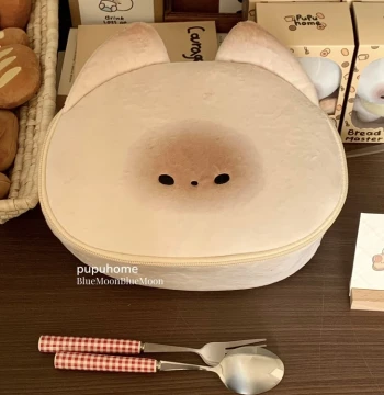 Original Official Extra Large Capacity [Half-Cooked Series] Steamed Bun Cat Makeup Bag Student Cute Storage Bag Cat