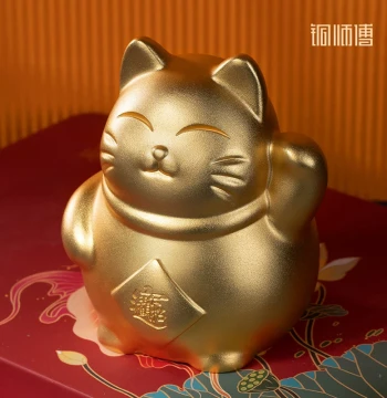 Tong Shifu 'Lucky Cat (Real Gold Gilded)' Desktop Opening Ceremony Copper Ornament, Home Decor, Housewarming Gift