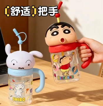 KKV New Arrival Crayon Shin-chan Ba Meng Dun Dun Cup Large Capacity Cartoon High Aesthetic Straw Cup Milk Water Drinking Cup