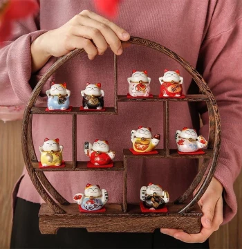 Cute Ceramic Lucky Cat Figurine - Home Decor for TV Stand, Entryway, Desktop, Wine Cabinet, Living Room