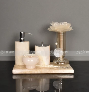 WU Object Luxury Modern White Jade Bathroom Tray Floral Arrangement and Aromatherapy Decor Set for Model Rooms with Premium Feel