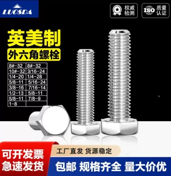304 Stainless Steel Imperial Fine Thread 1/4 External Hex Bolt UNF/UNC Hex Head Screw Coarse Thread 3/8 Fastener