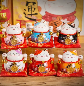 Ceramic Lucky Cat Figurine Gift for Home Decor and Piggy Bank - Fortune Cat for Living Rooms, Store Counters, and Grand Openings