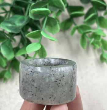 Xinjiang Hetian Jade Blue-and-White Seed Material with Ink Spot Thumb Ring: Size 21 Peace Ring, Playable Collectible - Free Shipping