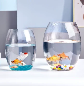 Transparent Glass Egg-Shaped Fish Bowl Office Desk Hydroponic Round Living Room Goldfish Small Turtle Mini Desktop Fish Tank