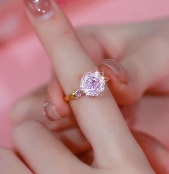 Outlet Discount Store Clearance Pick 18K Gold Open Ring Fashion Rotatable Pink Diamond Ring for Women Temperament Accessory