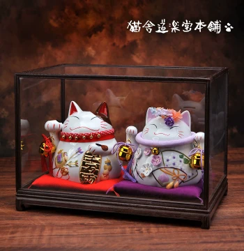 Japanese Tenmanryo Wisteria Lucky Cat Fortune Cat Entrance Ornament, Housewarming and Business Opening Gift for Home or Reception Desk to Boost Household Luck