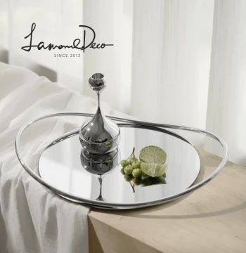 LamomeDeco Nordic Style Stainless Steel Fruit Platter Tray Living Room Silver Romantic Home Candle Holder Decor