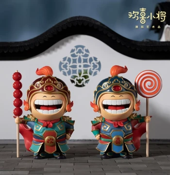 Huan Xi Xiao Jiang 'Joyful Happiness' Traditional Door God Chinese Style Figure for Workstation Desktop, Cute Gift Ornament