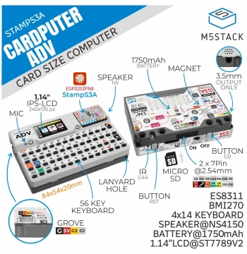 Programmable Development Board M5Stack Cardputer Adv 56-Key Stamp-S3A