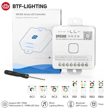SP63XE Controller with Bluetooth LED Music APP - Supports SPI Signal, PWM, Single Color, RGB, CCT Drivers