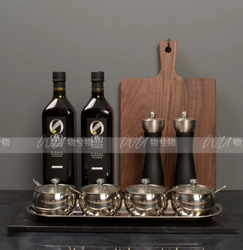 WU Luxury Modern Model Kitchen Decor Set - Dining Cabinet Soft Furnishing with Olive Oil Bottle