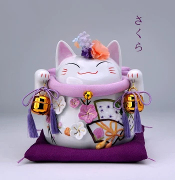 Japanese Purple Cherry Blossom Lucky Cat Wealth Cat Entrance Ornament for Living Room Housewarming Business Opening Gift Front Desk Clothing Store