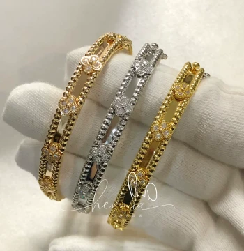 Kaleidoscope Bracelet Women's Plated 18k Yellow Rose Gold Four-Leaf Clover Full Diamond Wide Narrow Version Bracelet Light Luxury High-End Feel