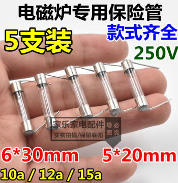 5*20 / 6*30mm Pinched Electromagnetic Stove Glass Fuse F250V 15A 12A 10A Original Fuse Tube