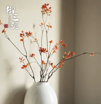 Decorative Vase with 95cm Short Artificial Branches, 1.2m Light Luxury Home Decor, Fake Red Leaf Plum Flower Arrangement