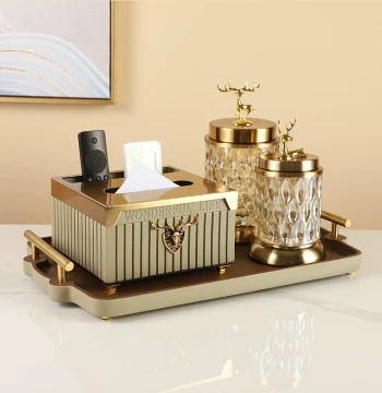 Premium Light Luxury Resin Tissue Box with Creative Design for Living Room, Coffee Table Napkin Storage Tray Set