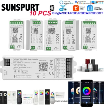 Smart Bluetooth WiFi Tuya LED Controller for Single Color & RGBW Light Strips with App Control and Voice Dimming