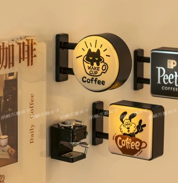 Coffee Corner Creative Atmosphere Light Sign Refrigerator Magnet Light-up Magnetic Home Miniature Pegboard Coffee Shop Luminous Decoration