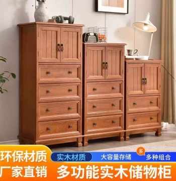 American Style Solid Wood PCX Antique Chest Cabinet, Living Room Storage Cabinet, Light Luxury Multi-Function Console with Doors, Wall Storage Unit