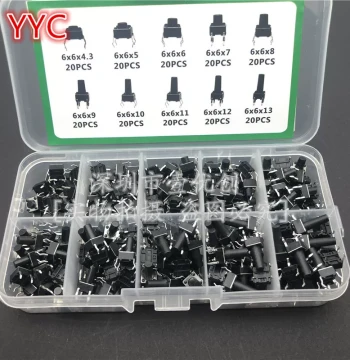 10 Types 200 Pieces (6x6x4.5/5/16) Buttons Tactile Switches Appliance Repair Button Box Kit