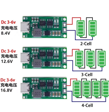 2S/3S/4S 1A/2A/4A Type-C to 8.4V 12.6V 16.8V Step-Up Lithium Battery Charger