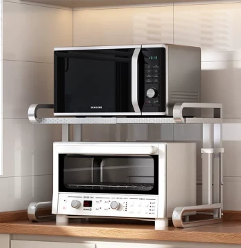 304 Stainless Steel Kitchen Shelf for Microwave Oven and Rice Cooker - Adjustable Height Desktop Stand